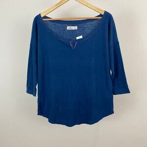 NWT Hollister 3/4 Sleeve T-Shirt Thermal - Navy Blue Pink Trim - Size Large
